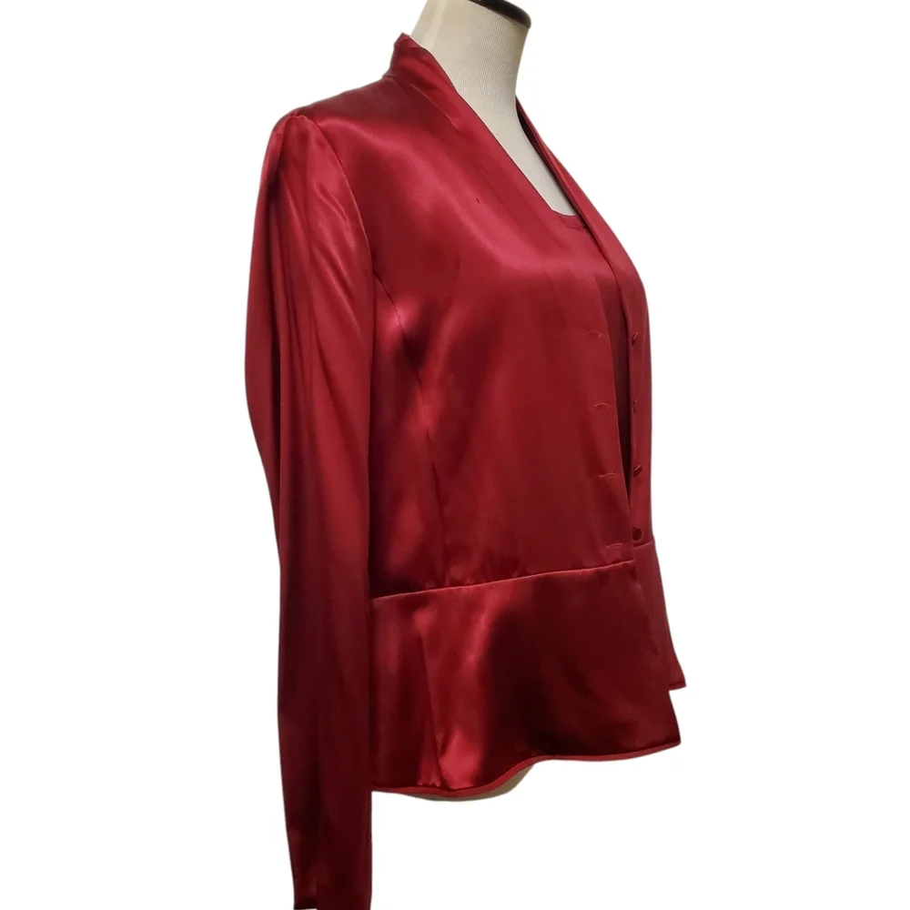 Eileen Fisher Set - Red Silk Jacket & Sleeveless Blouse - Sz Medium - Luxurious